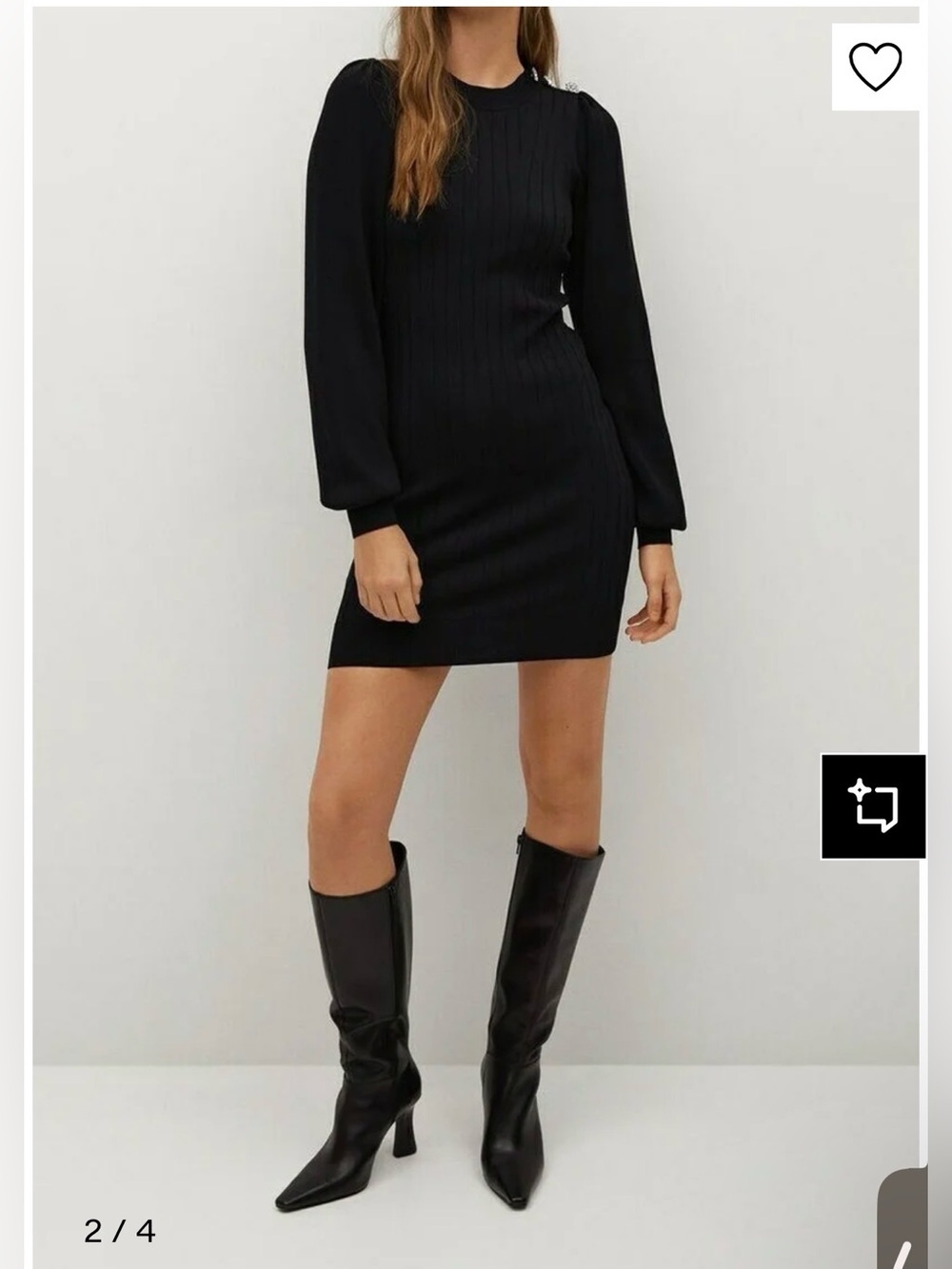 NWNT Mango - Black Long Sleeve Ribbed Mini Dress - Picture 1 of 6